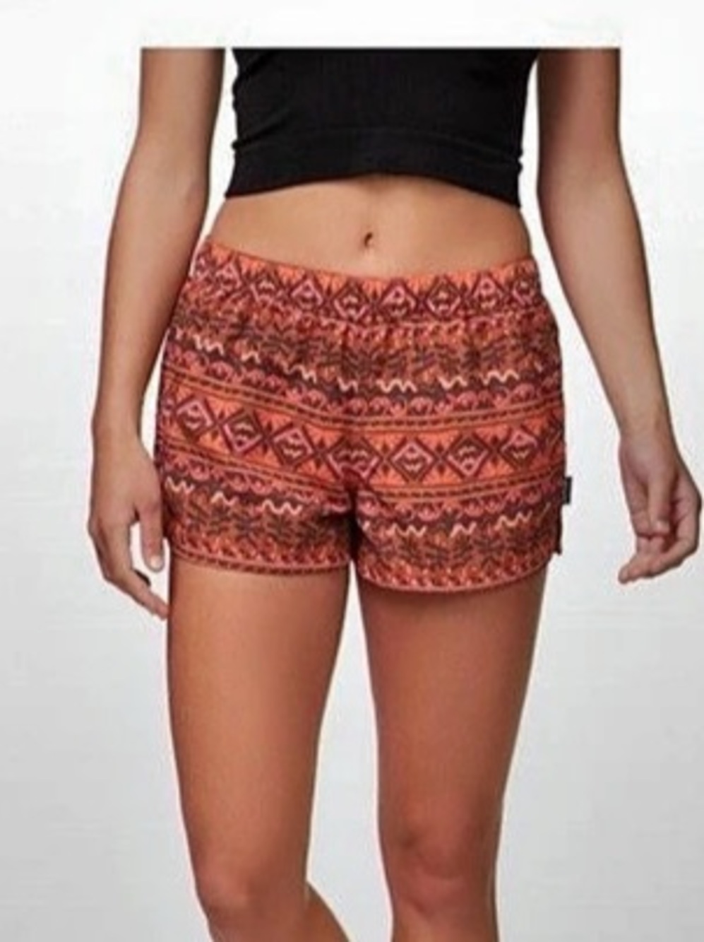 Patagonia Barely Baggies Geometric Athletic Shorts Orange & Brown Small
